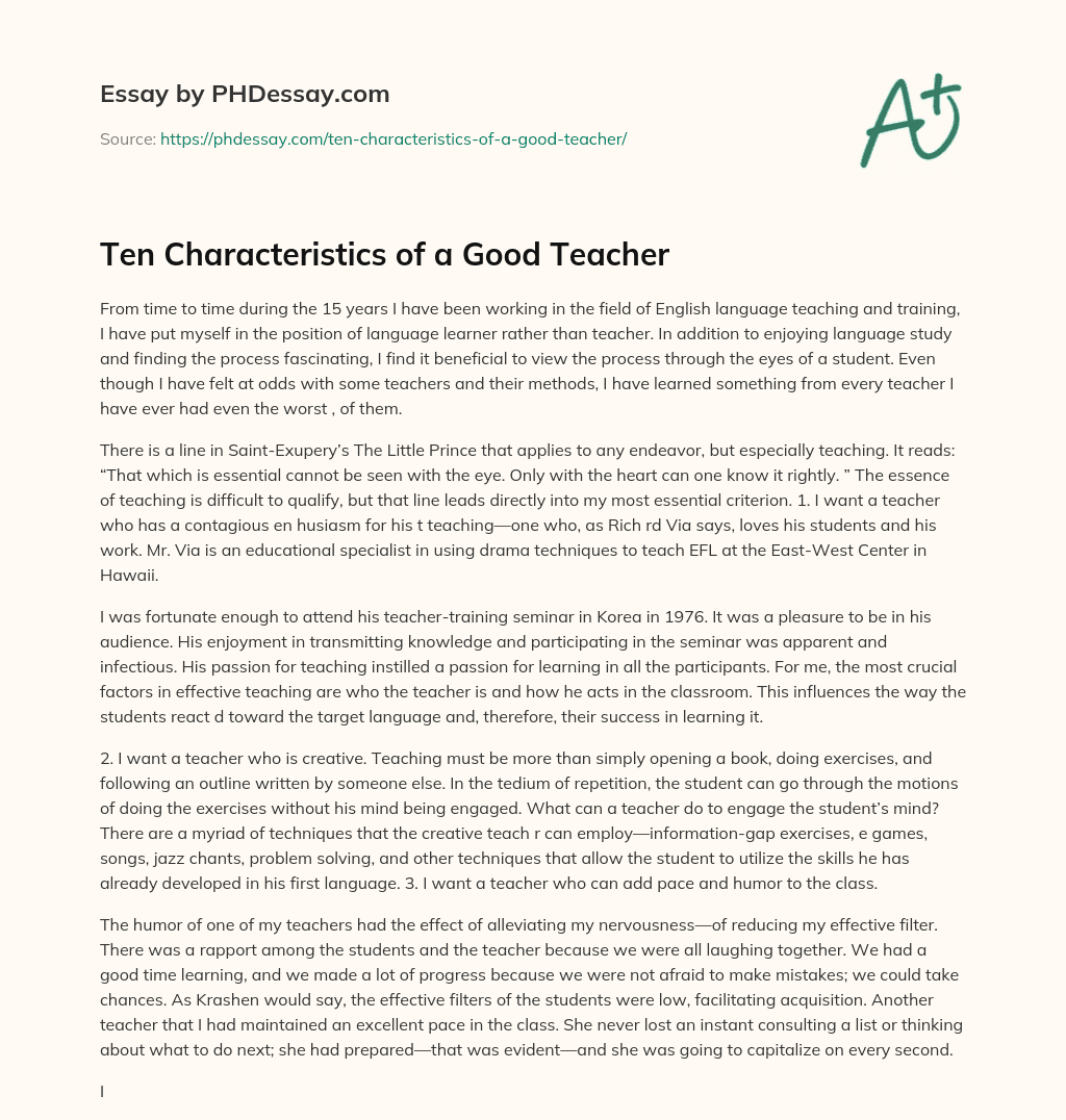 Ten Characteristics of a Good Teacher essay