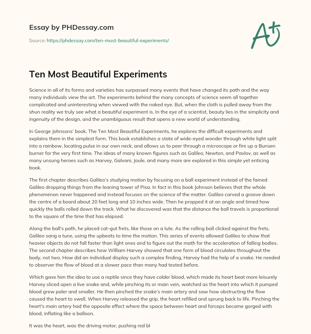 Ten Most Beautiful Experiments essay