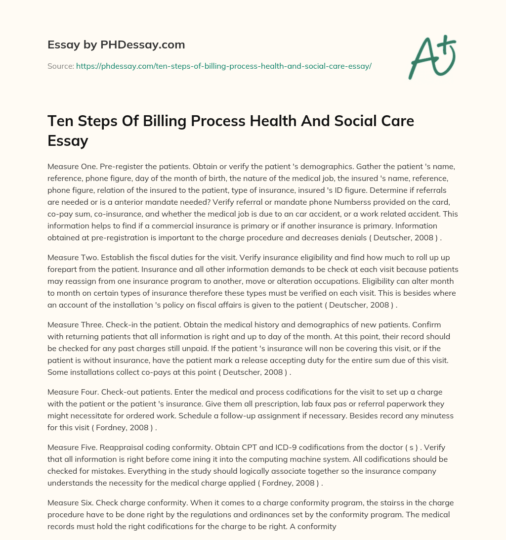 Ten Steps Of Billing Process Health And Social Care Essay essay