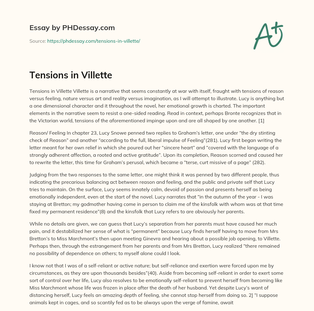 Tensions in Villette essay