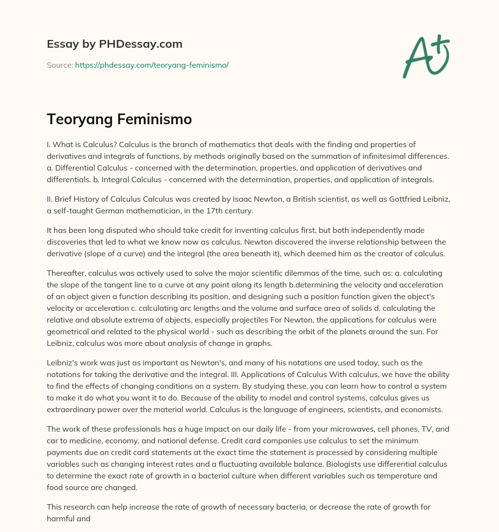 Teoryang Feminismo essay