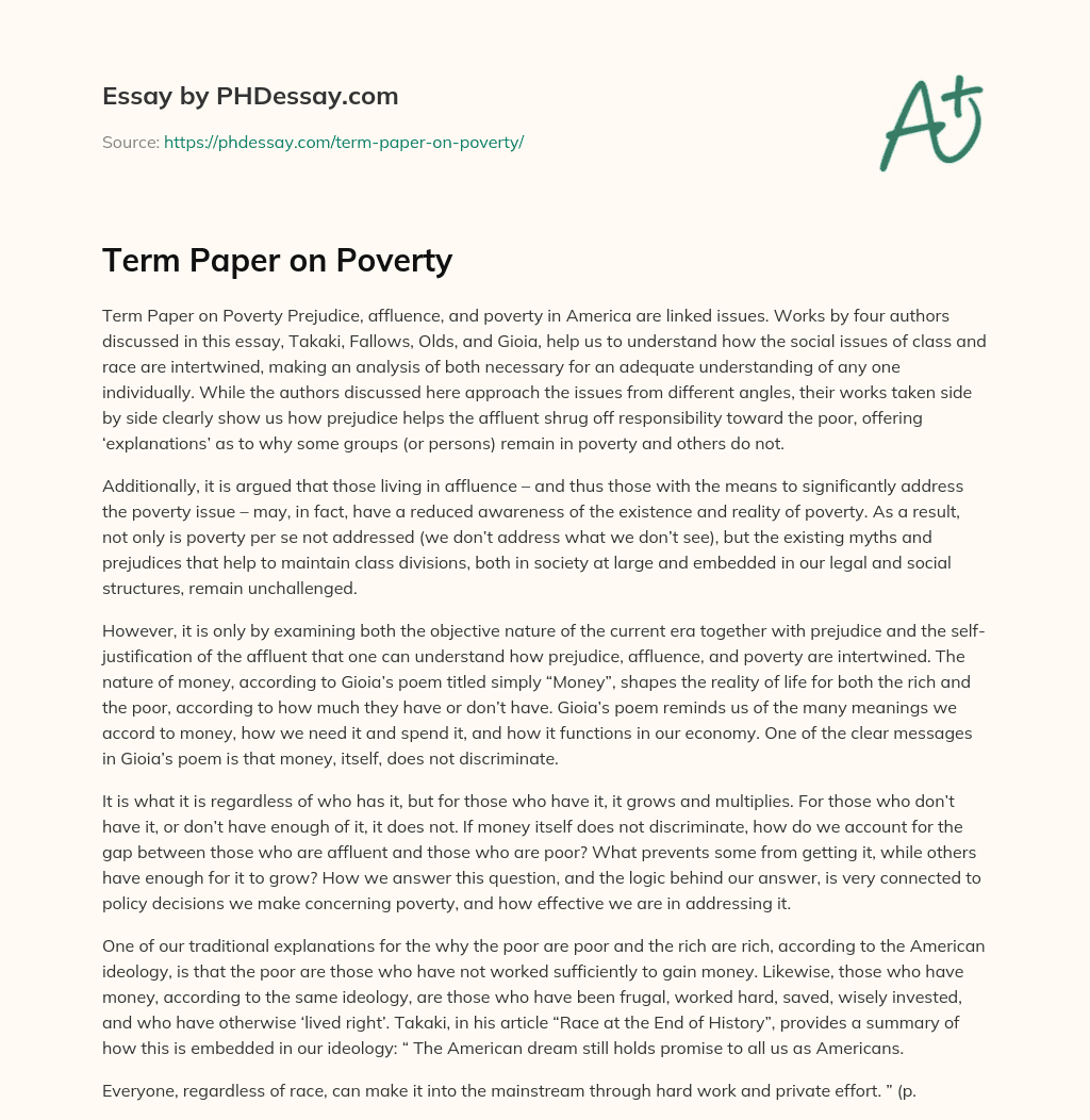 Term Paper on Poverty essay