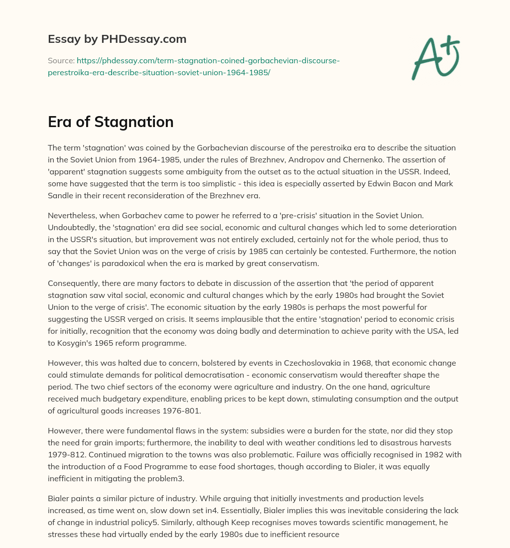 Era of Stagnation essay