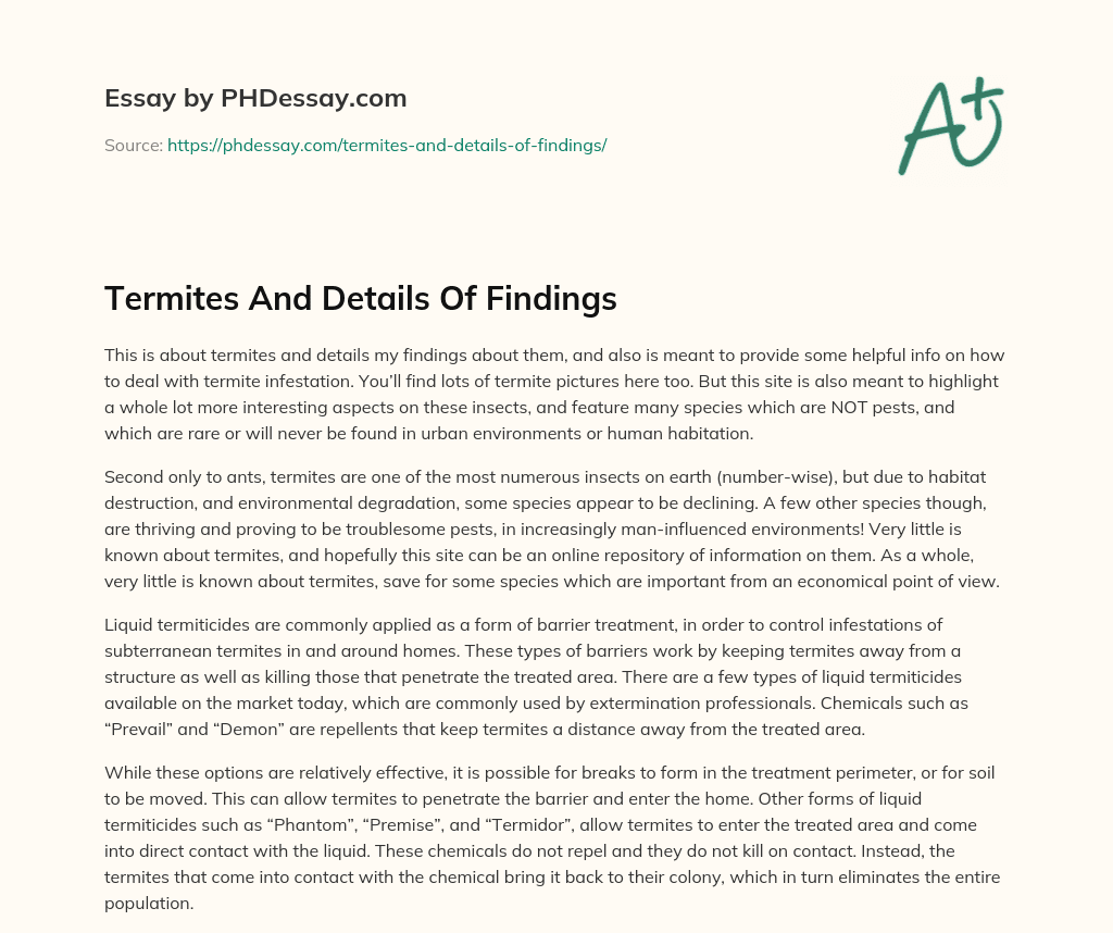 Termites And Details Of Findings essay