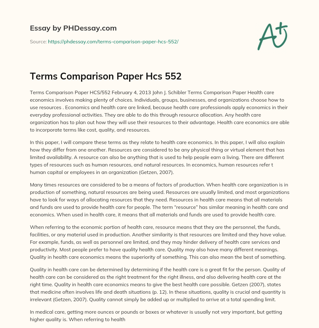 Terms Comparison Paper Hcs 552 essay