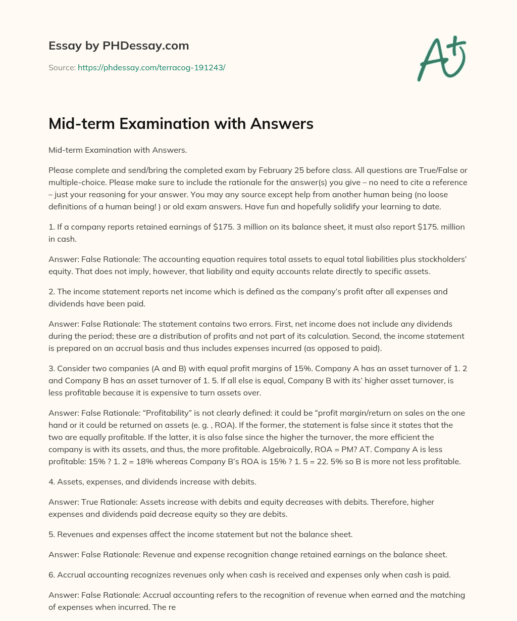 Mid-term Examination with Answers essay