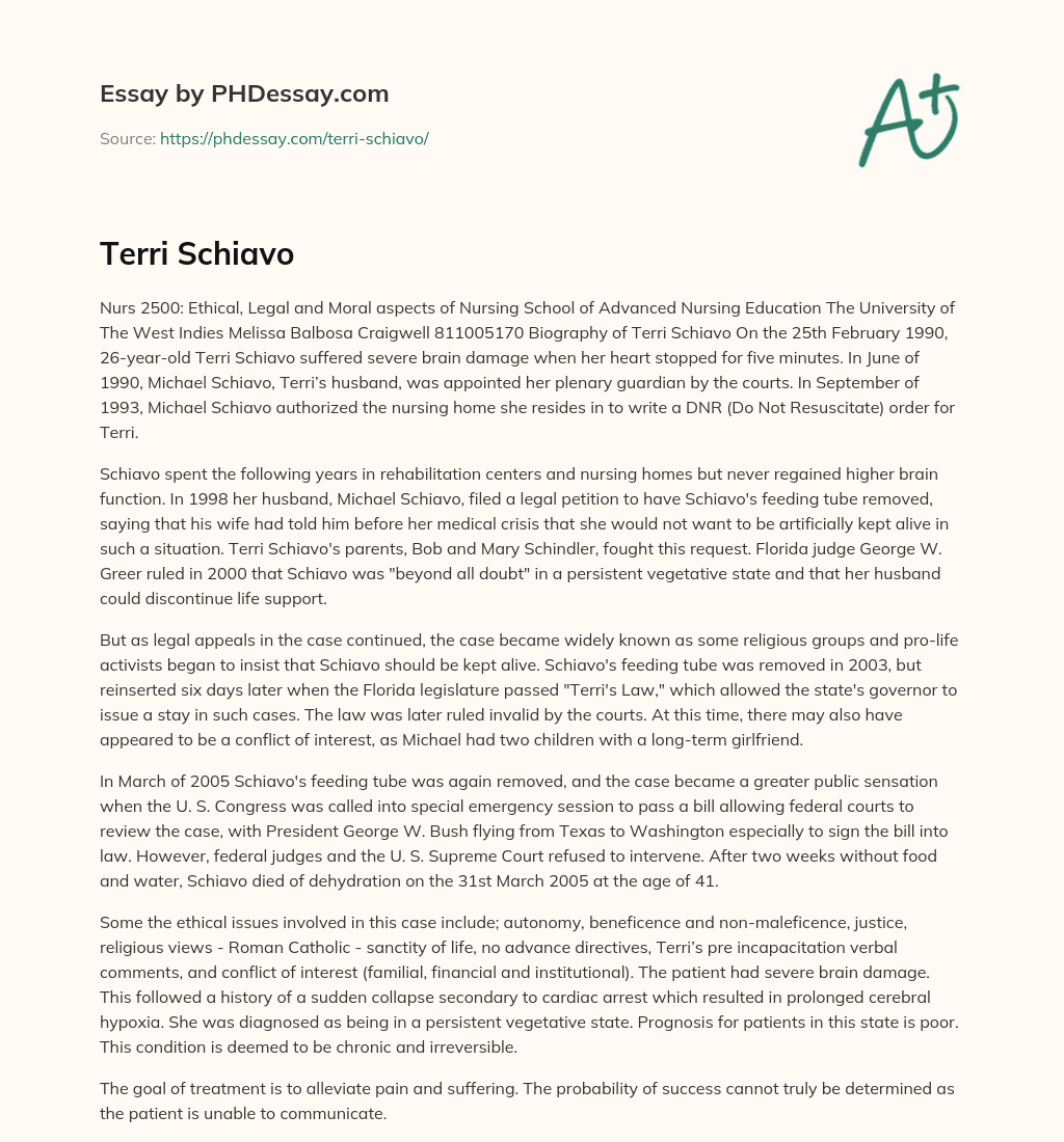 Terri Schiavo essay