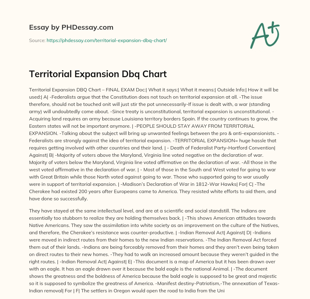 Territorial Expansion Dbq Chart essay