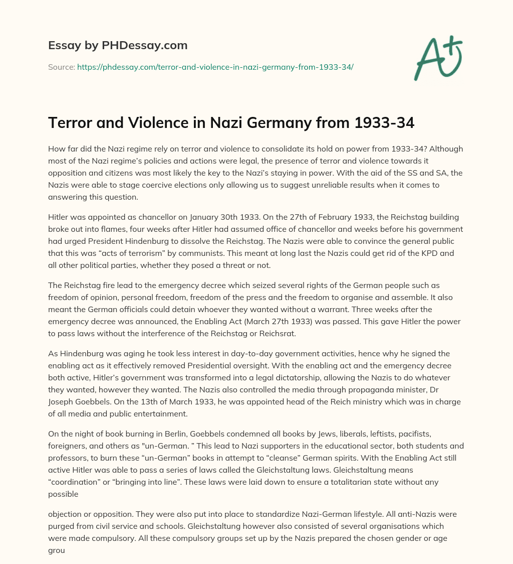 Terror and Violence in Nazi Germany from 1933-34 essay