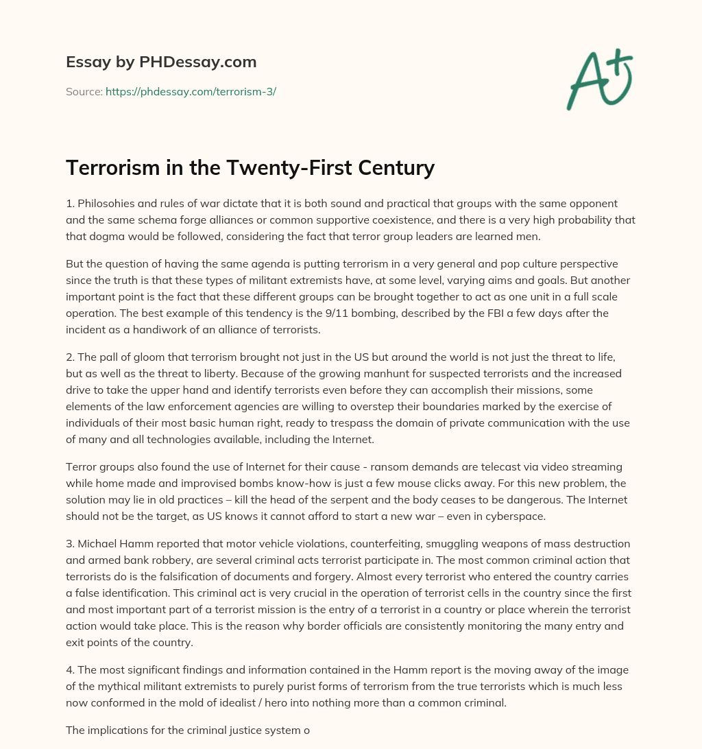 Terrorism in the Twenty-First Century essay
