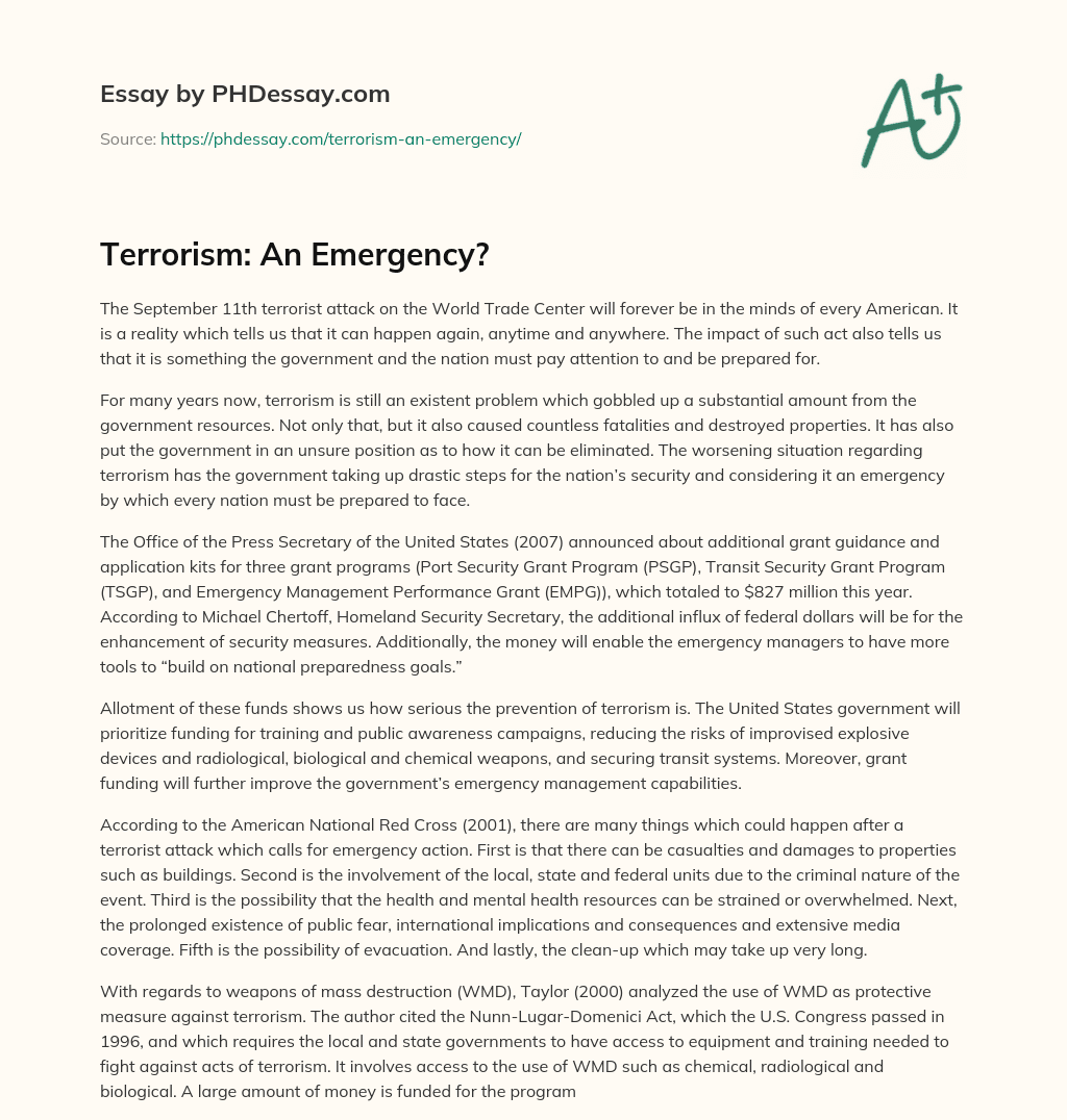 Terrorism: An Emergency? essay