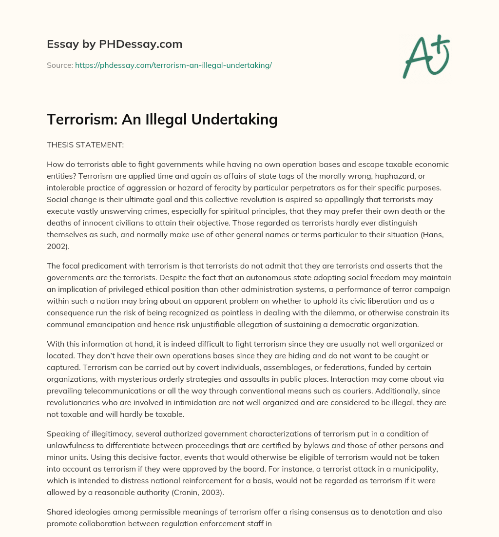 Terrorism: An Illegal Undertaking essay