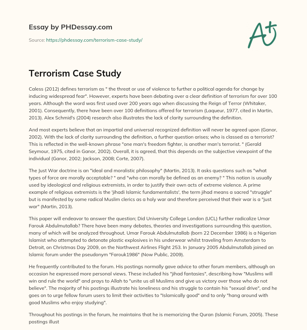 Terrorism Case Study essay