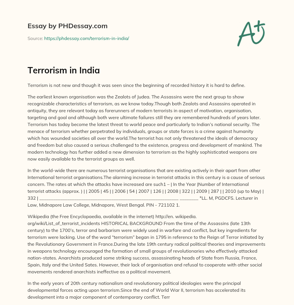 Terrorism in India essay