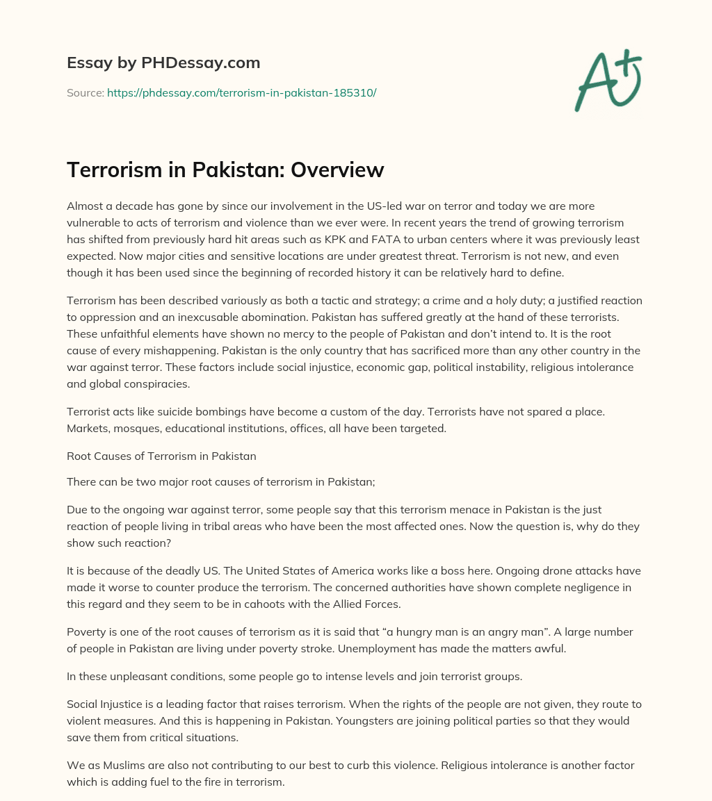 Terrorism in Pakistan: Overview essay