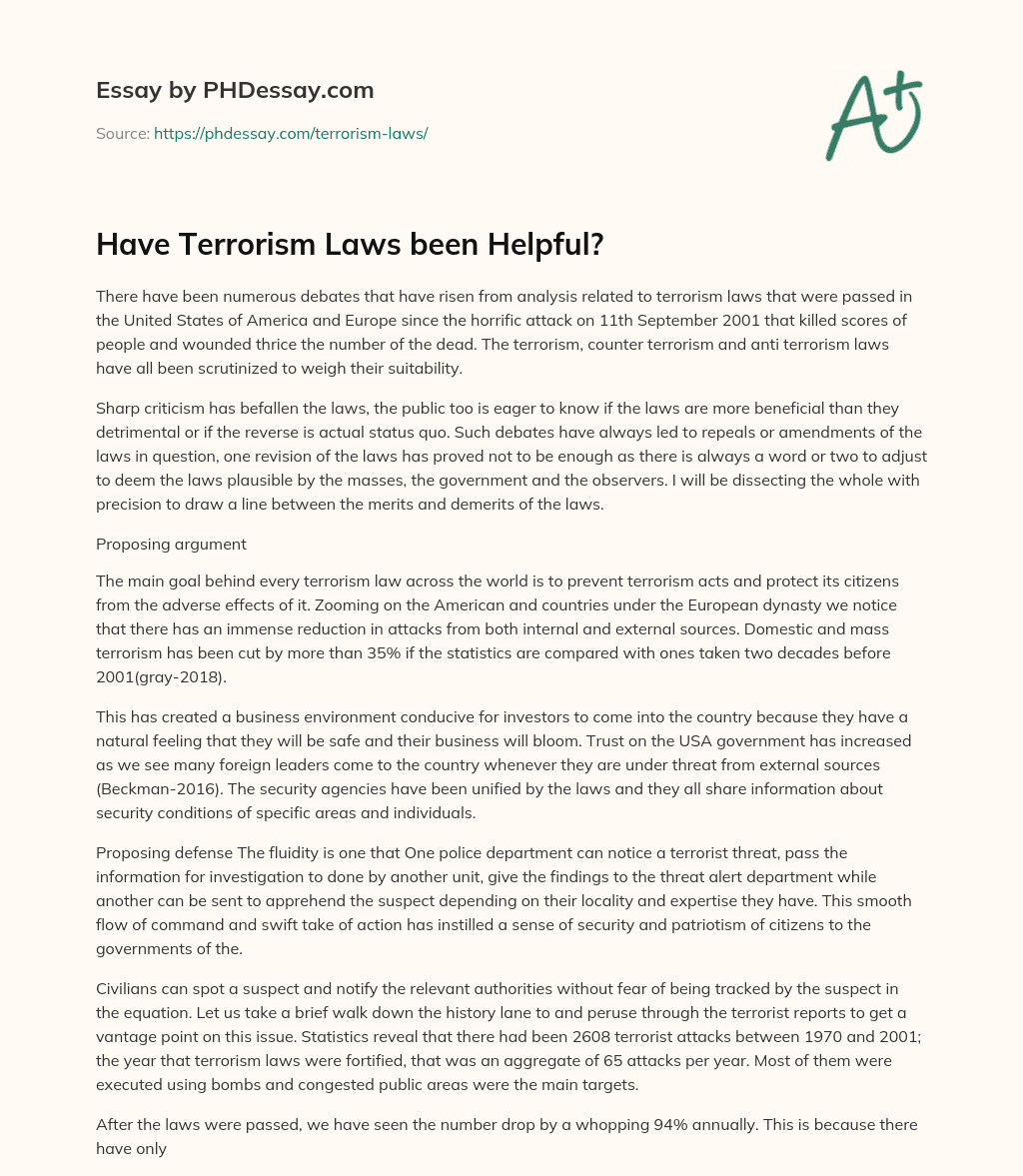 Have Terrorism Laws been Helpful? essay