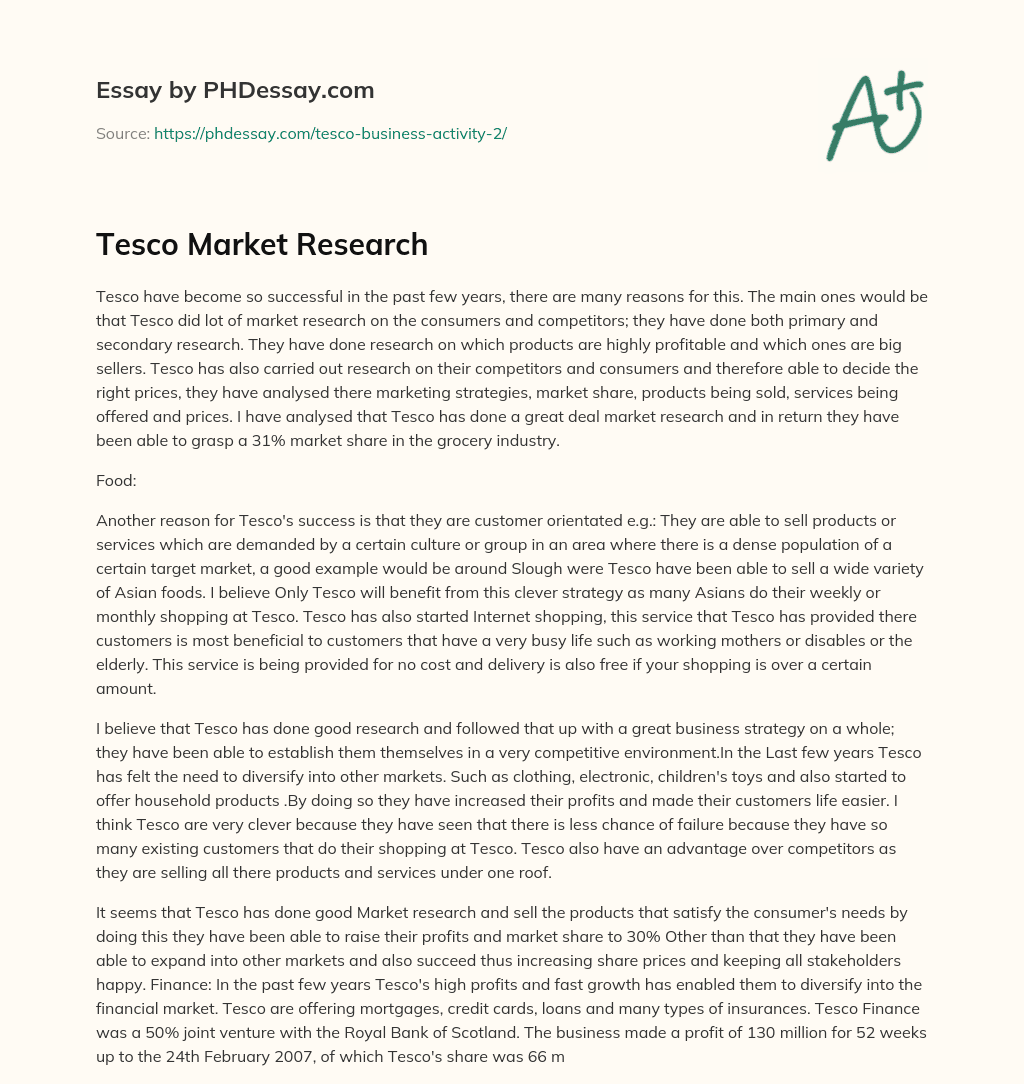 Tesco Market Research essay