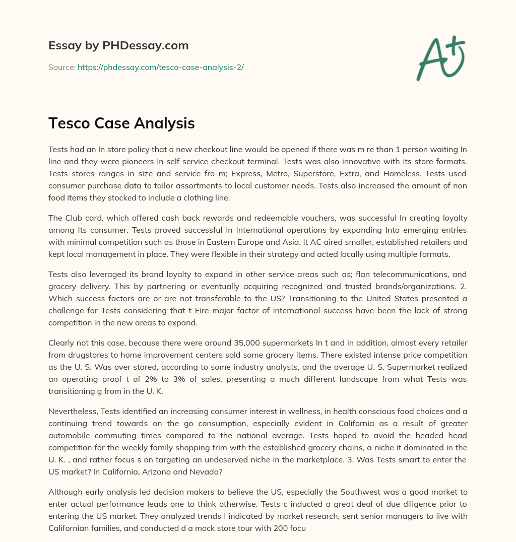 Tesco Case Analysis essay