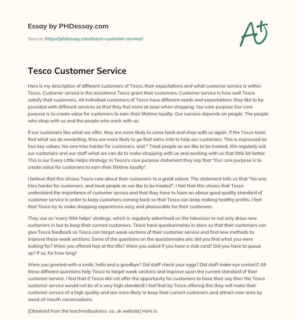 Tesco Customer Service essay