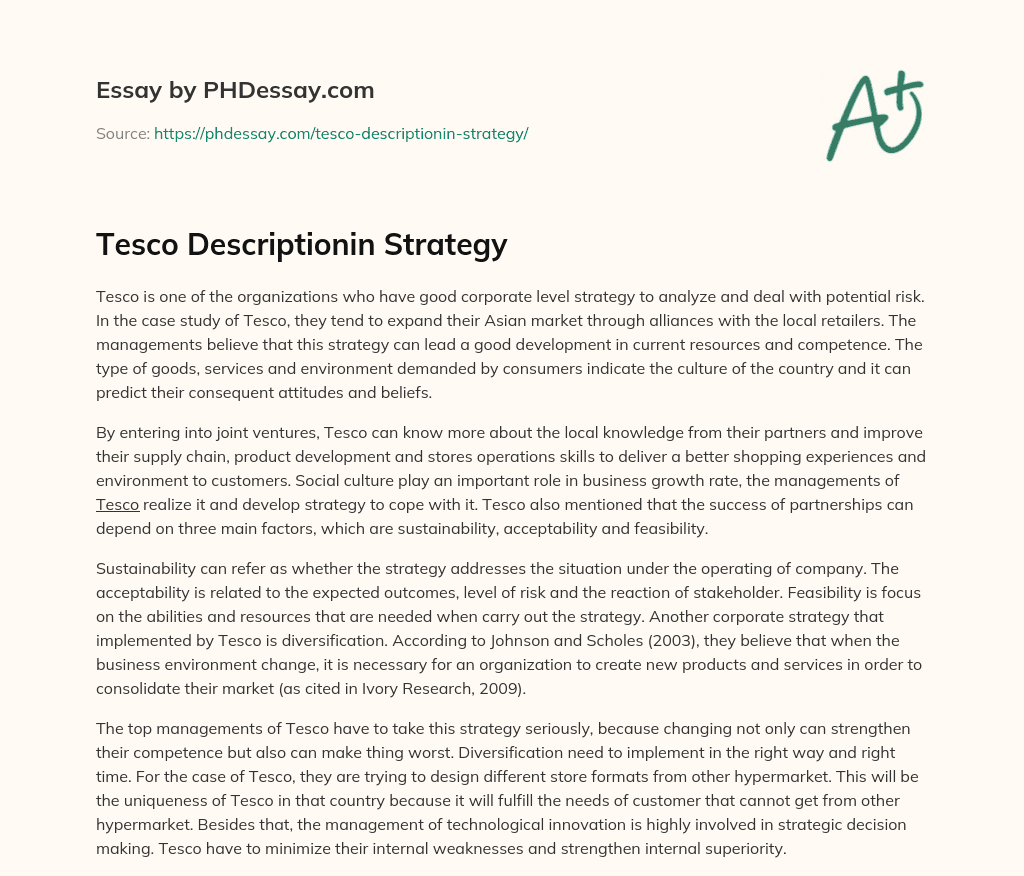 Tesco Descriptionin Strategy essay