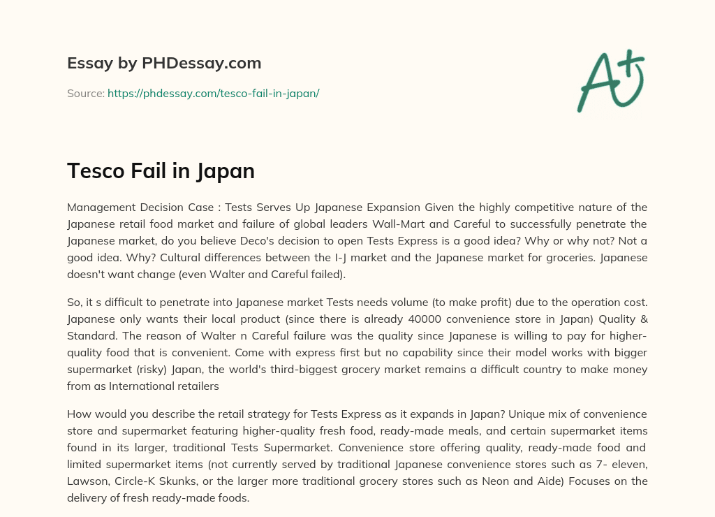 Tesco Fail in Japan essay