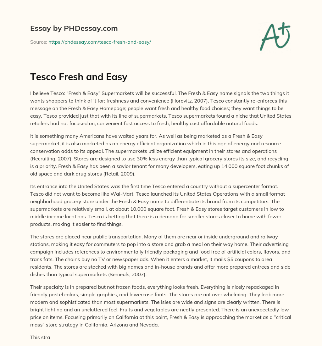 Tesco Fresh and Easy essay
