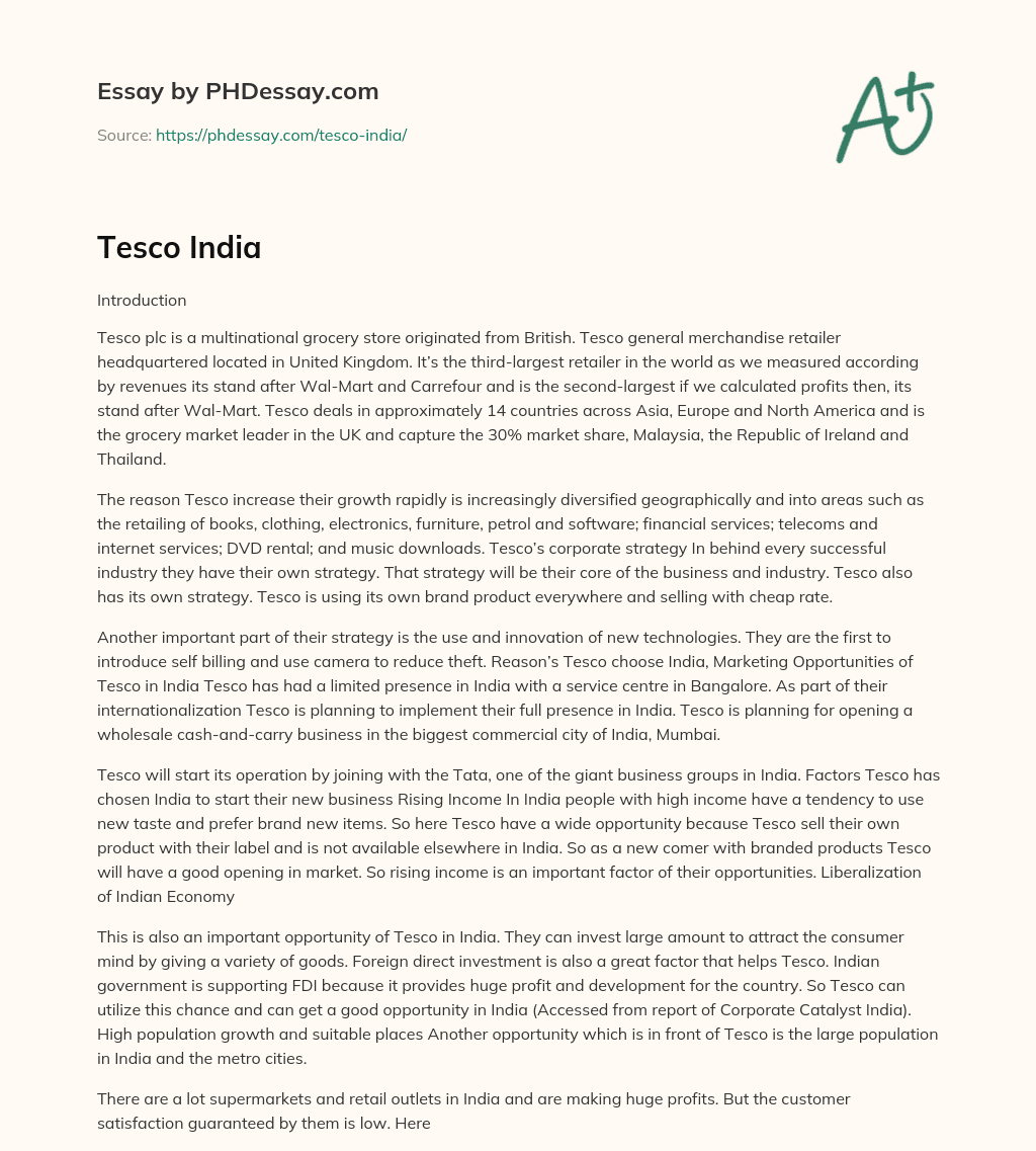Tesco’s Global Expansion and Corporate Strategy essay