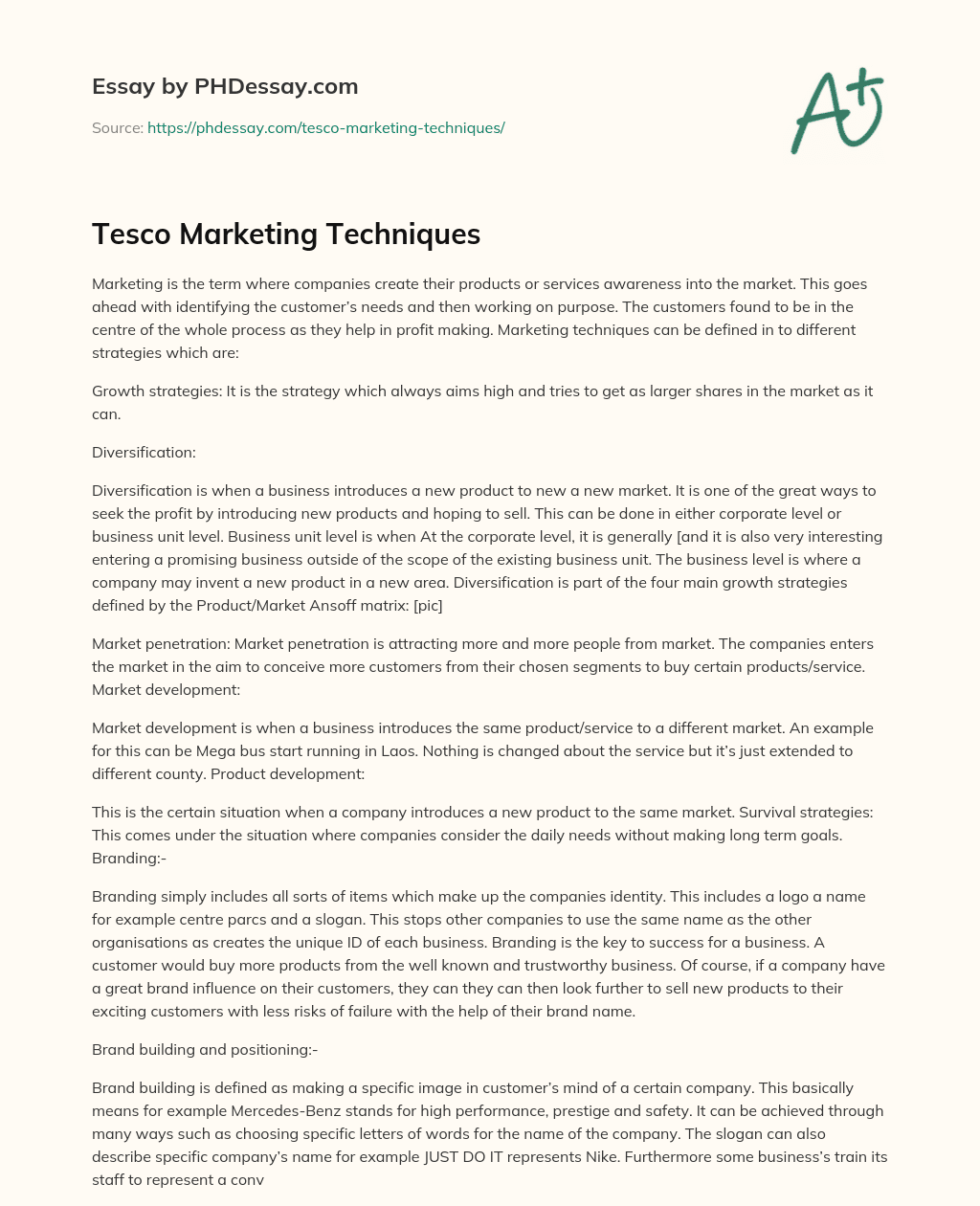 Tesco Marketing Techniques essay