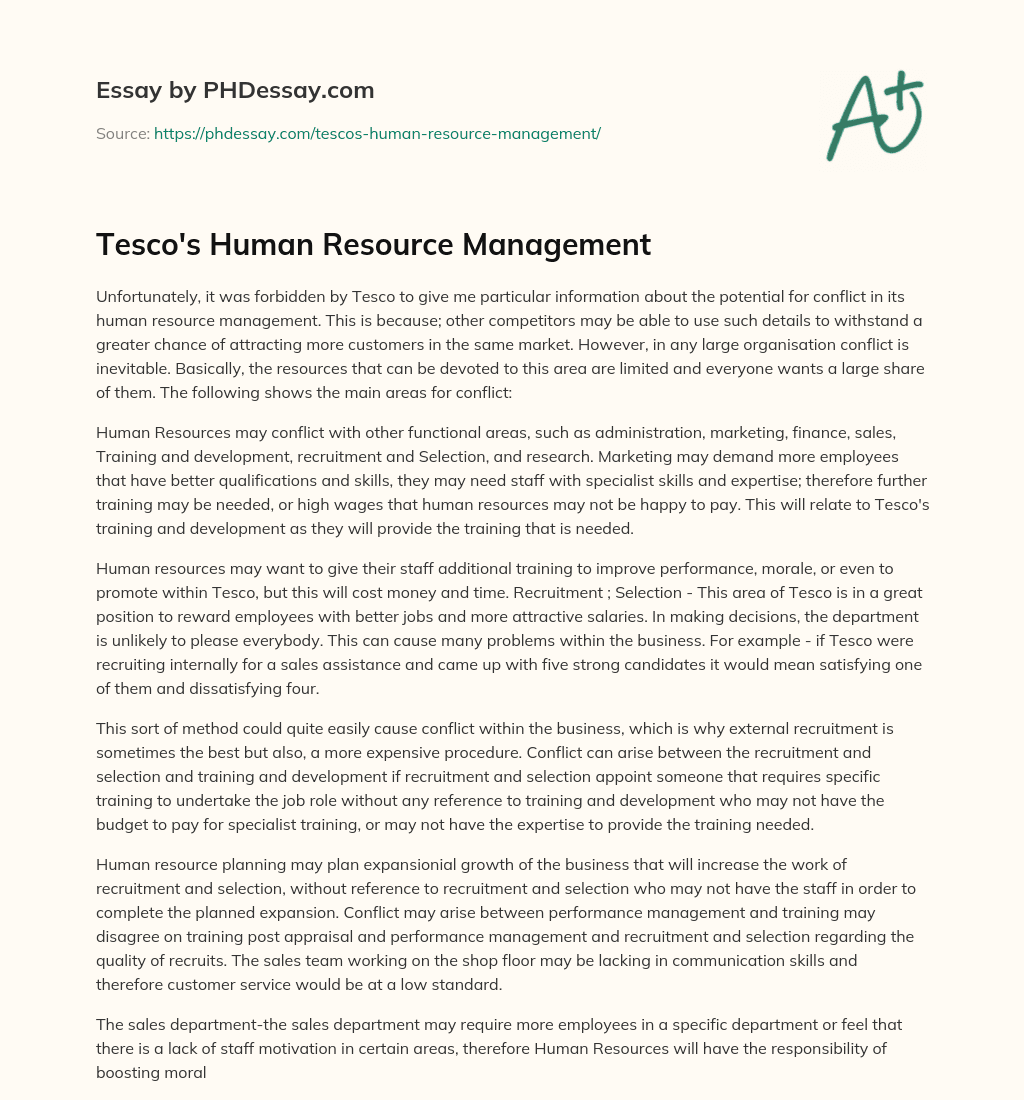 Tesco’s Human Resource Management essay