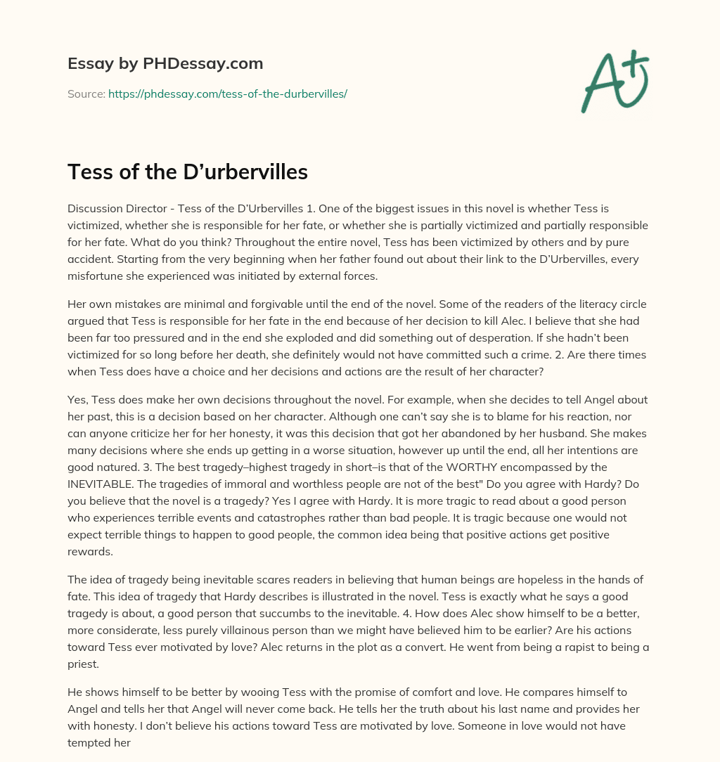 Tess of the D’urbervilles essay