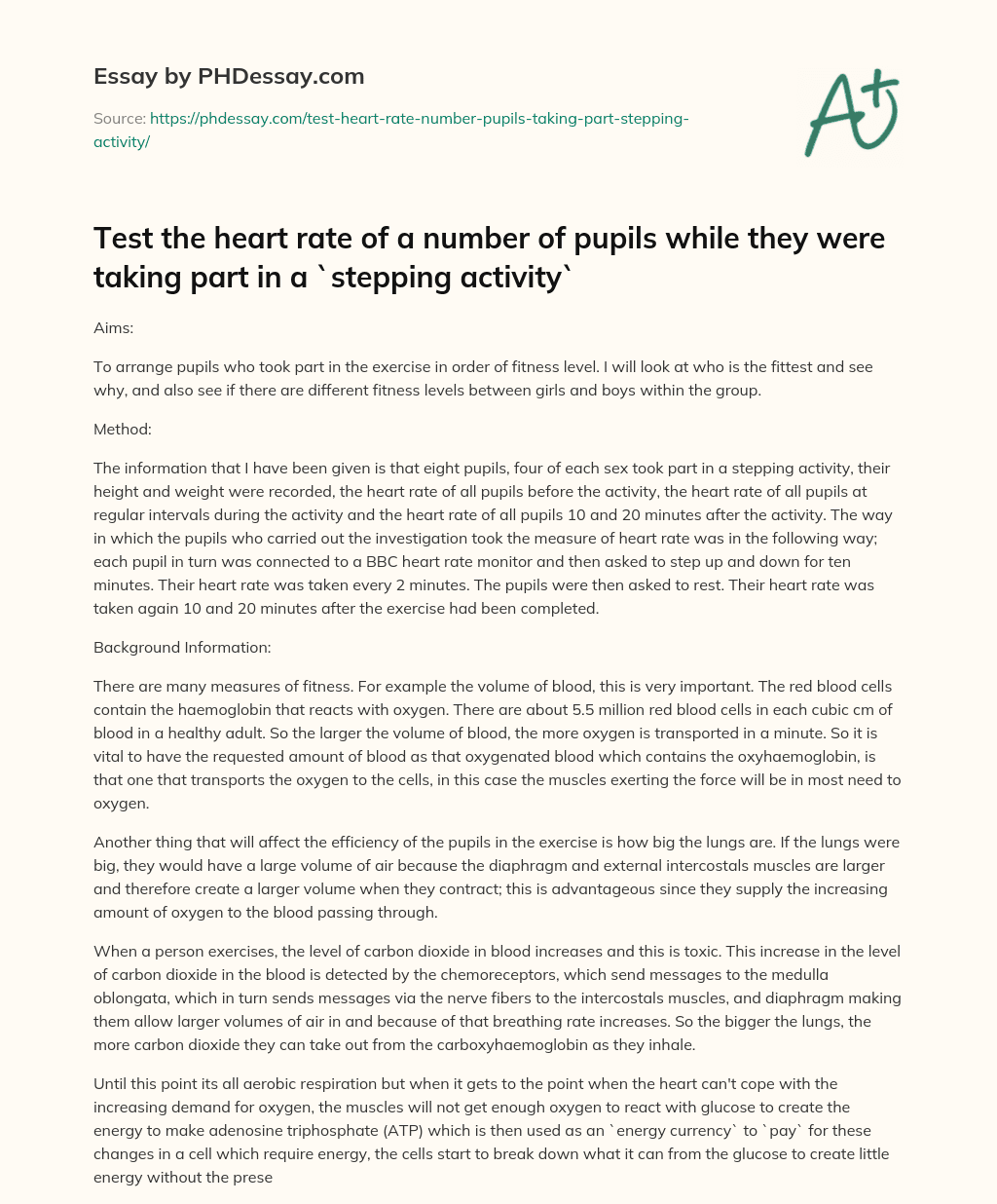 Analyzing Fitness Levels of Pupils through Stepping Activity and Heart Rate Monitoring essay