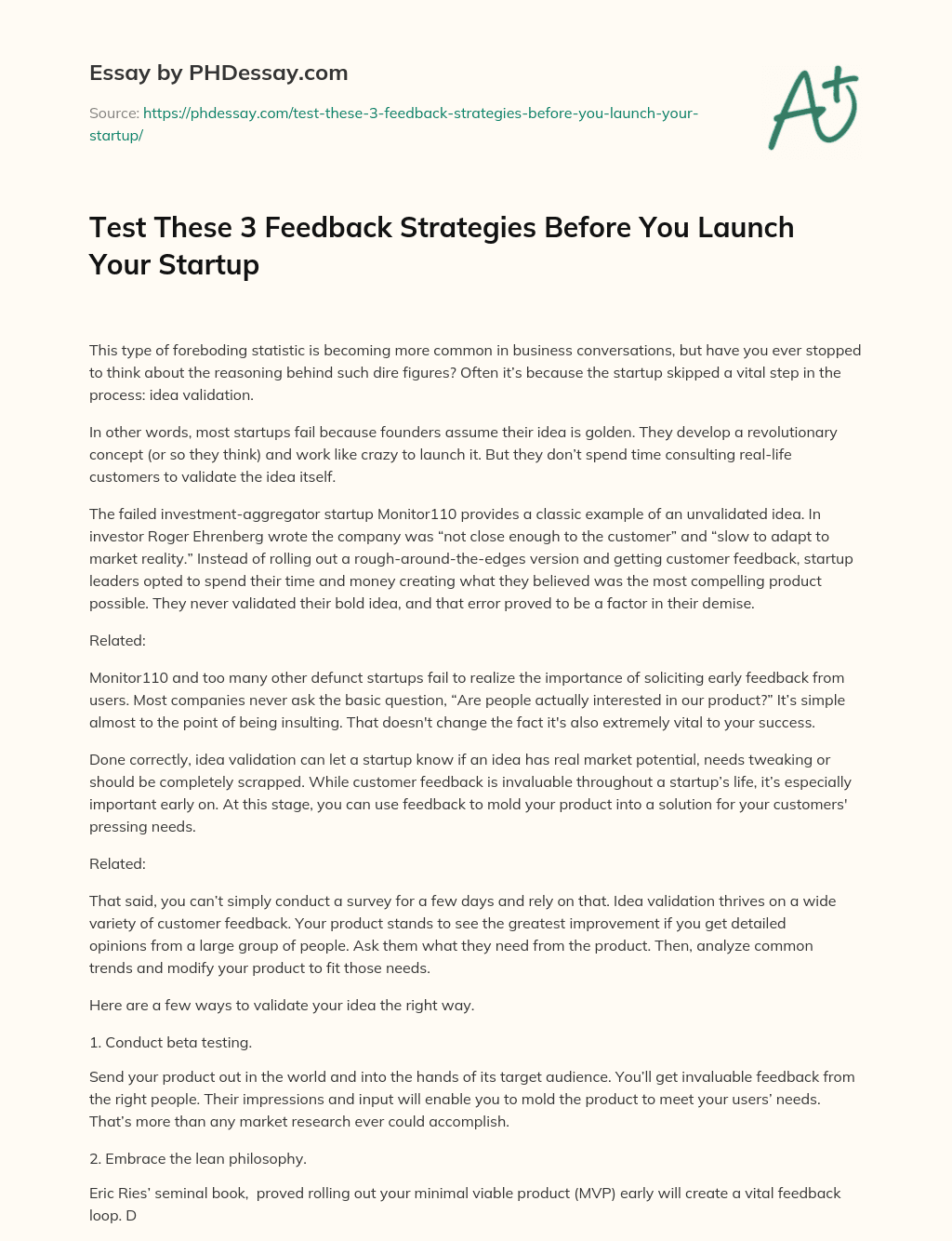 Test These 3 Feedback Strategies Before You Launch Your Startup essay