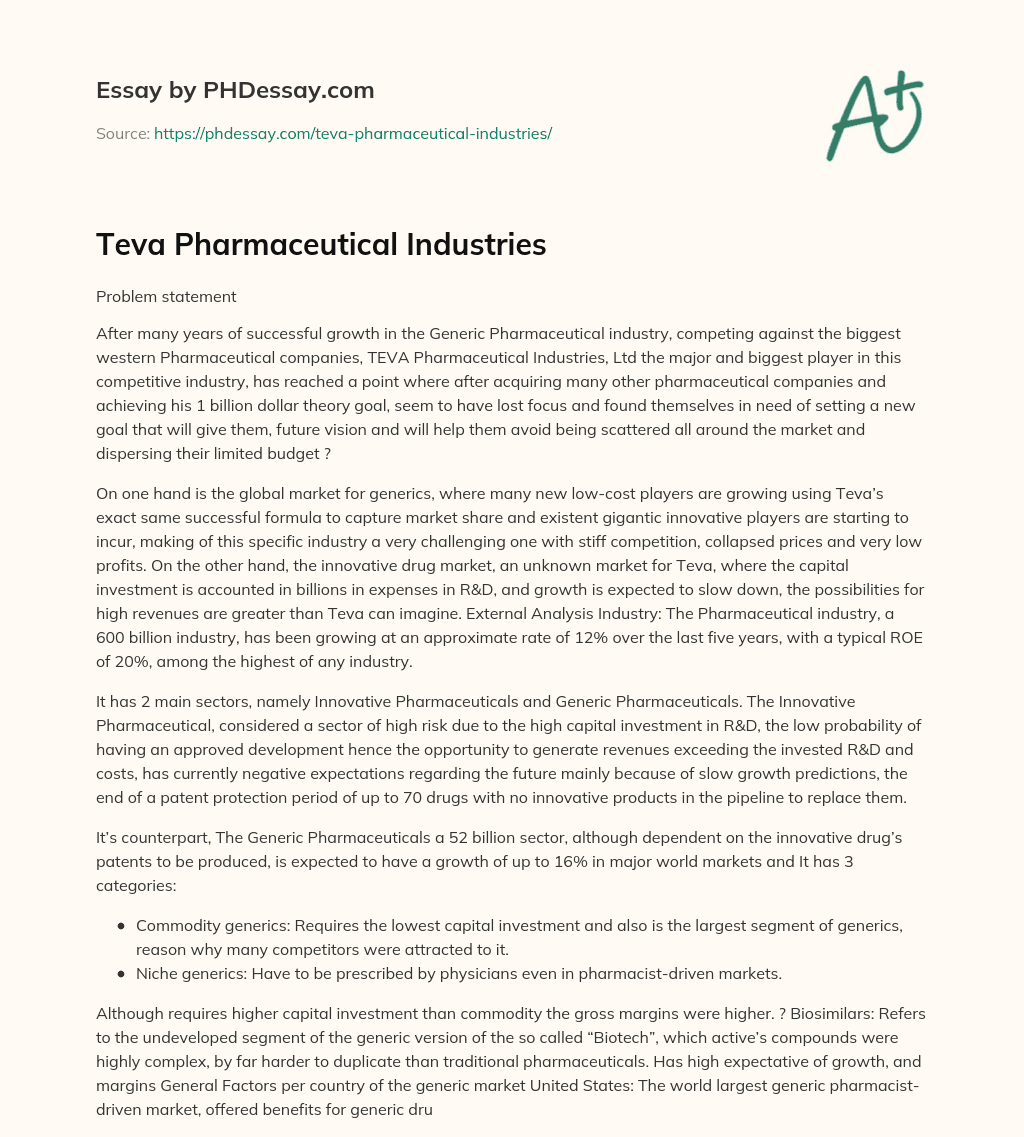Teva Pharmaceutical Industries essay