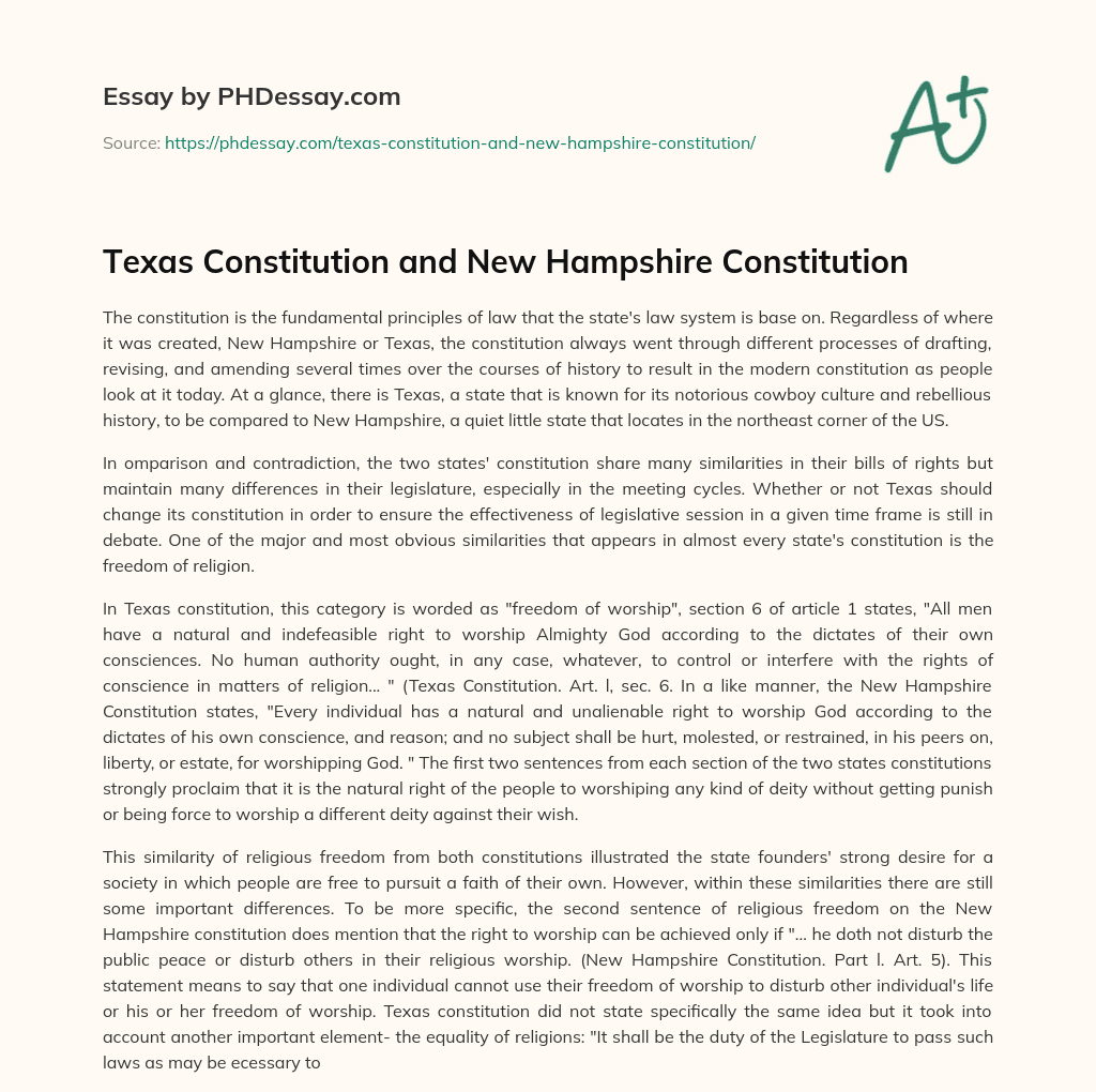 Texas Constitution and New Hampshire Constitution essay