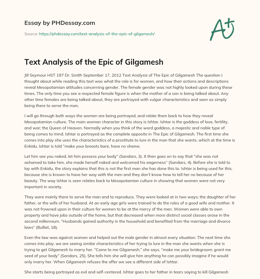 Text Analysis of the Epic of Gilgamesh essay