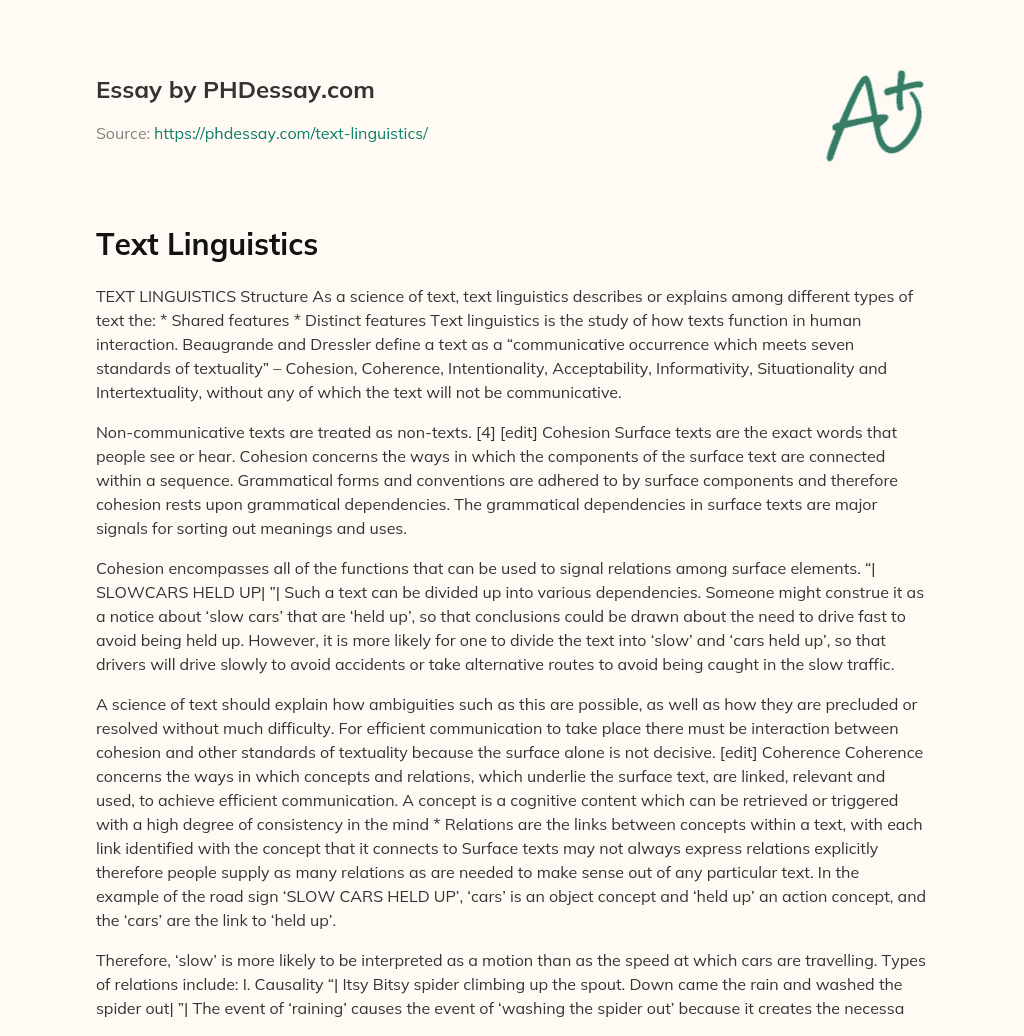Text Linguistics essay