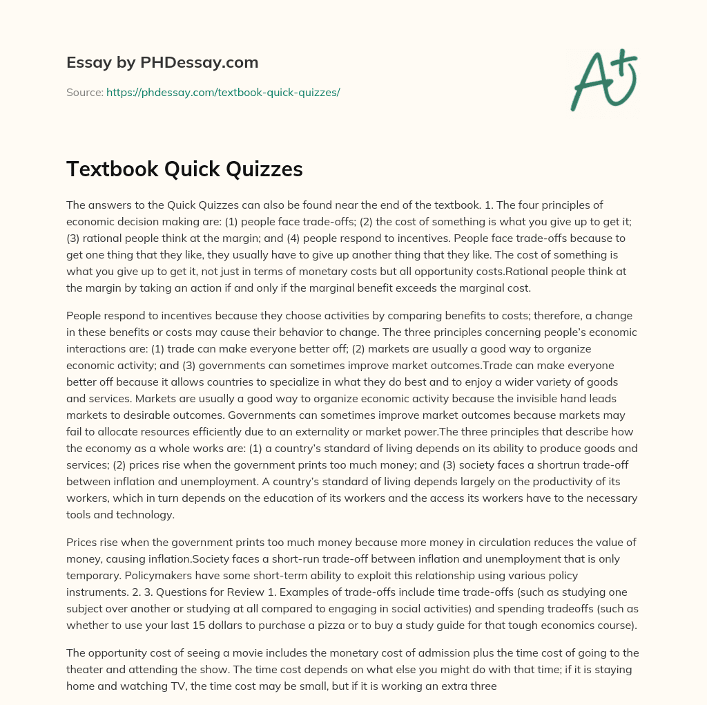 Textbook Quick Quizzes essay