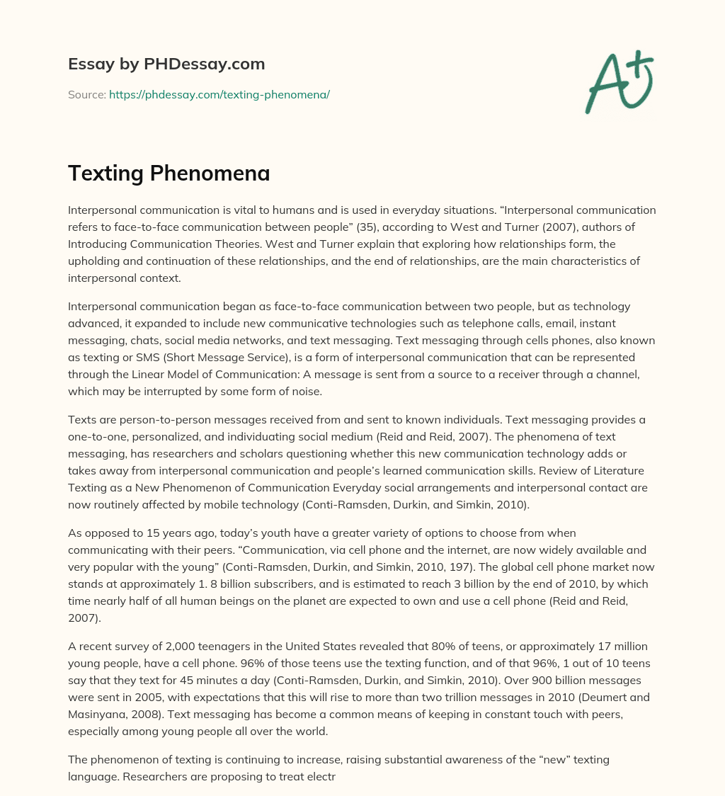 Texting Phenomena essay