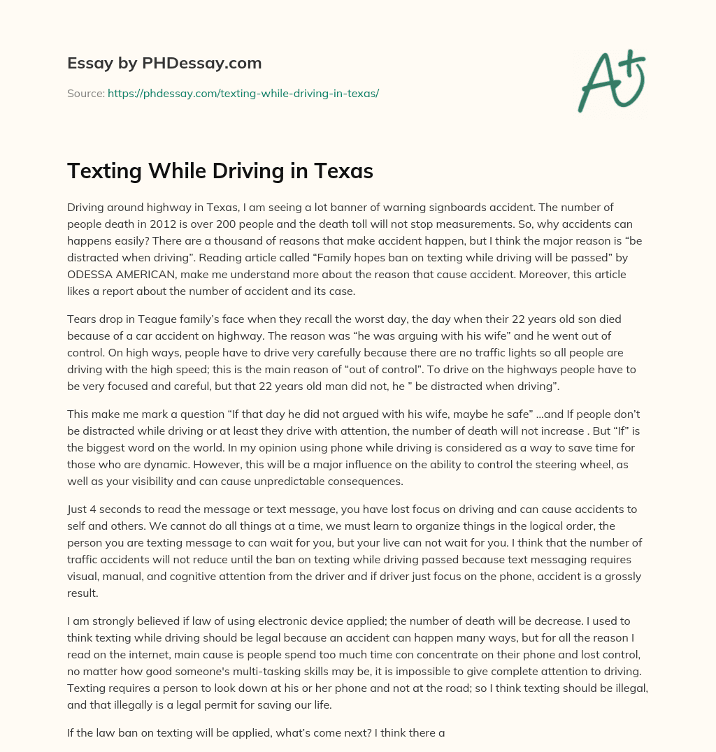 Texting While Driving in Texas essay