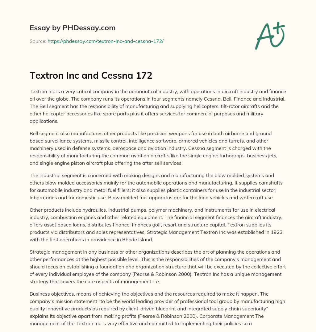 Textron Inc and Cessna 172 essay