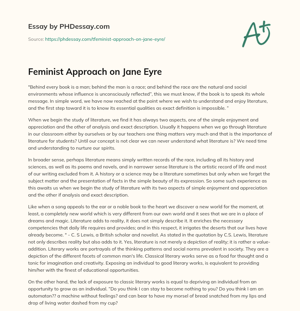 Feminist Approach on Jane Eyre essay
