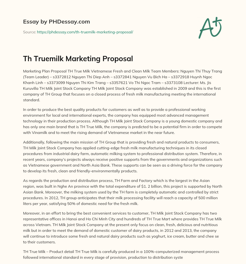 Th Truemilk Marketing Proposal essay