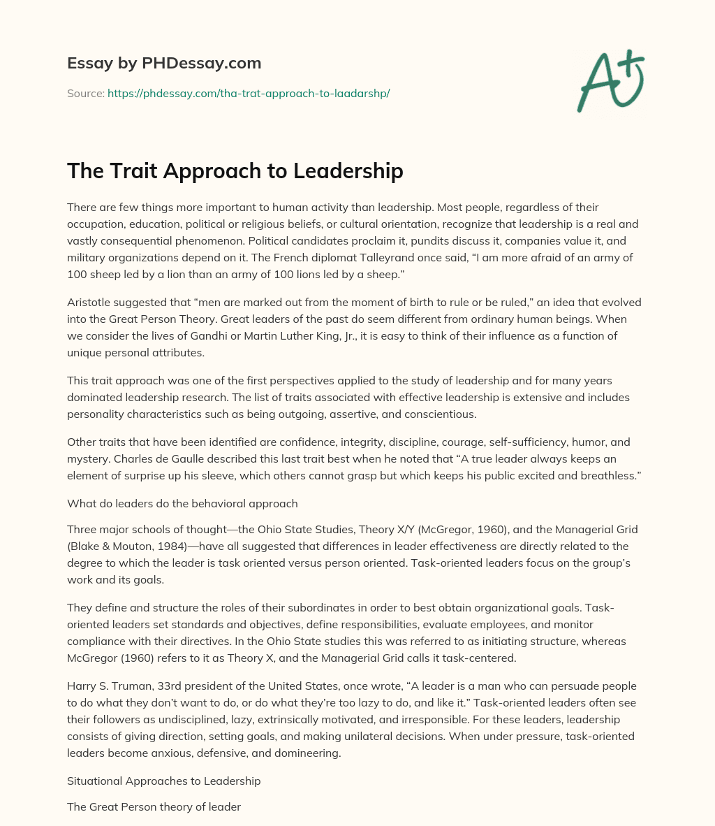 The Trait Approach to Leadership essay