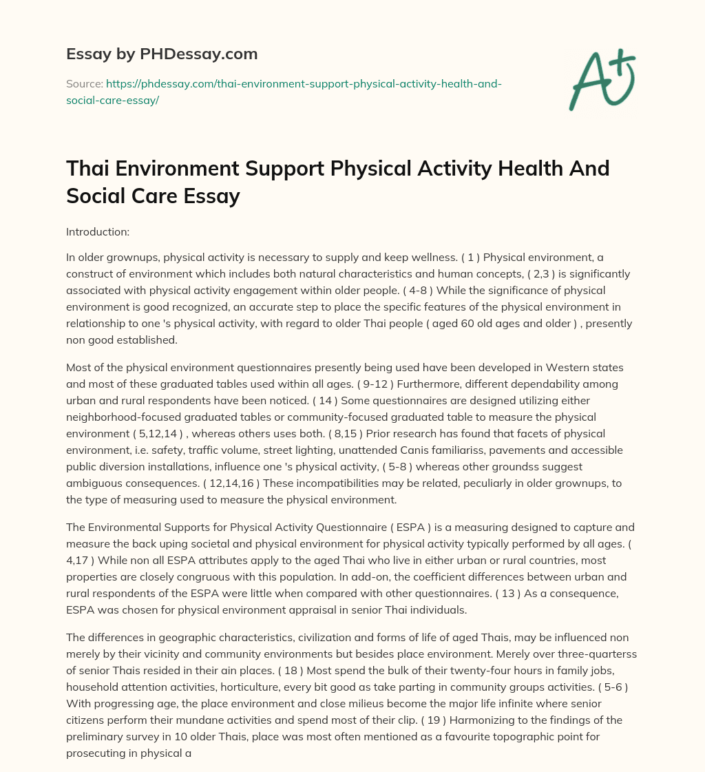 Thai Environment Support Physical Activity Health And Social Care Essay essay