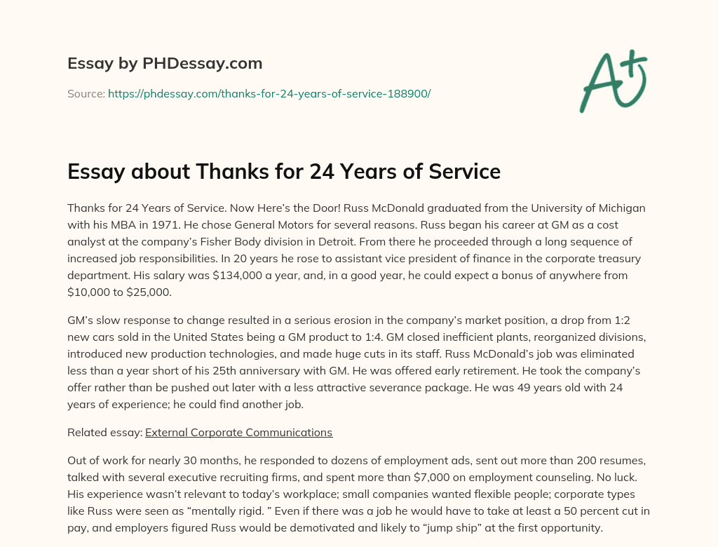 Essay about Thanks for 24 Years of Service essay