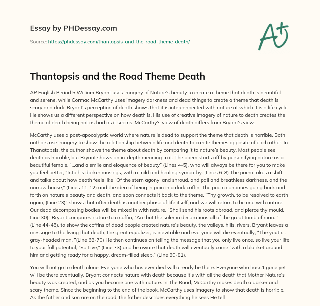 Thantopsis and the Road Theme Death essay
