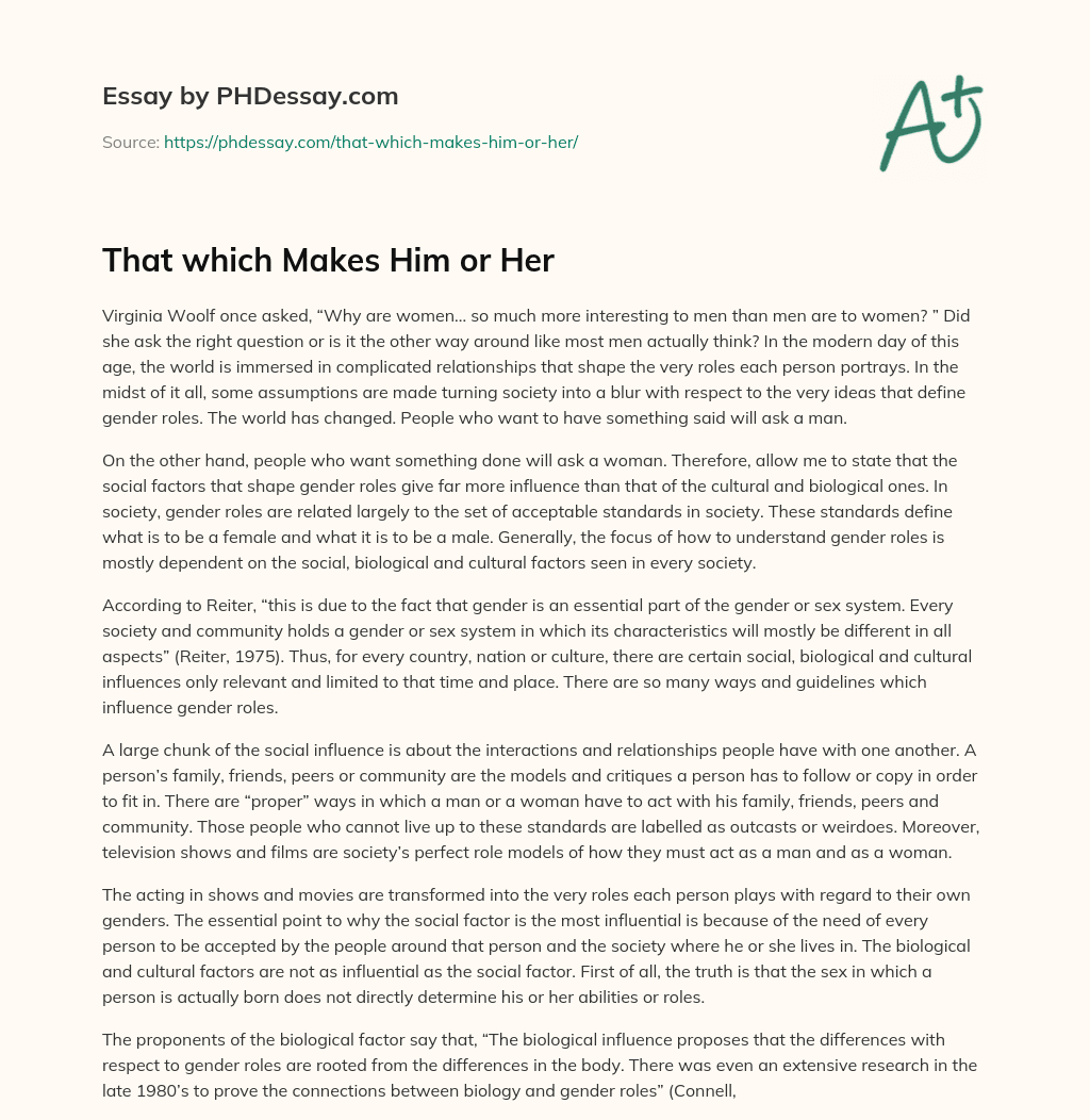 That which Makes Him or Her essay