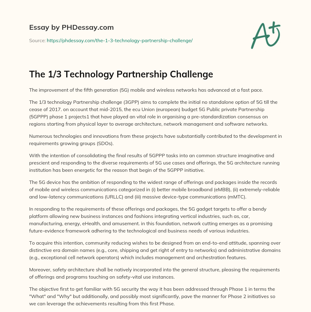 The 1/3 Technology Partnership Challenge essay