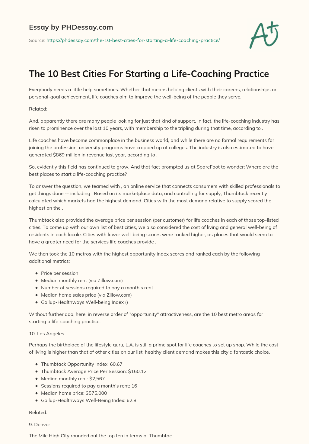 The 10 Best Cities For Starting a Life-Coaching Practice essay