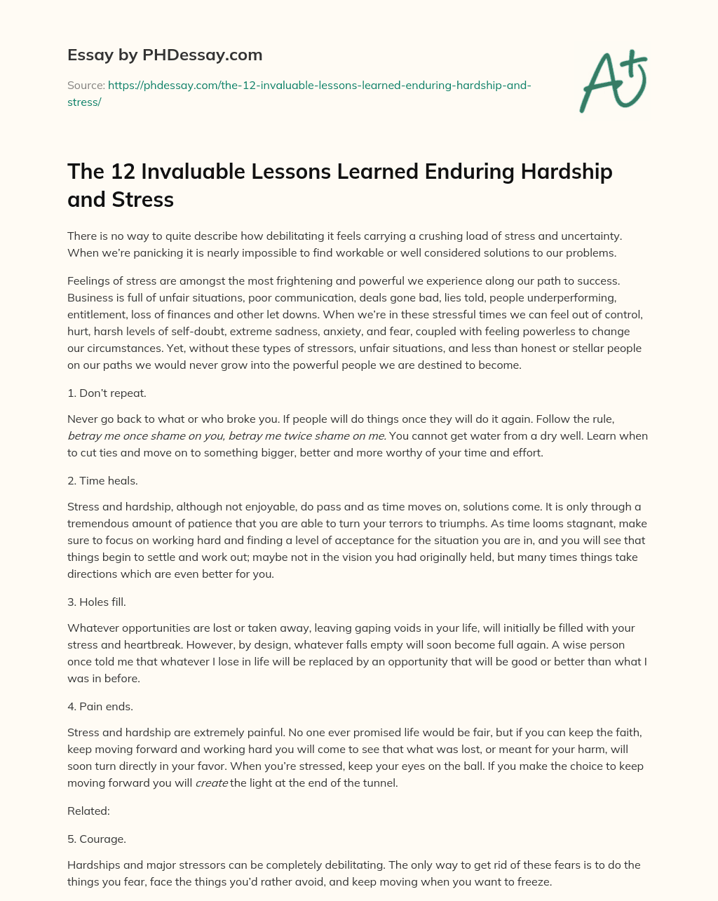 hardship teaches life lessons essay